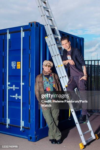 Actor and singer Gerard Lanvin and his son Manu are photographed for Paris Match on April 6, 2021 in Le Havre, France.