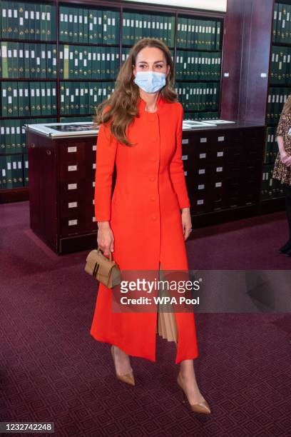 Catherine, Duchess of Cambridge during a visit to the archive in the National Portrait Gallery in central London to mark the publication of the 'Hold...