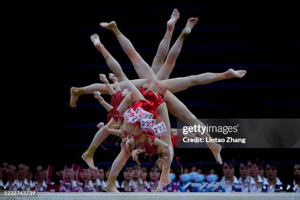 Lu Yufei of China competes on the Balance Beam during the Women's All-Around Finals of 2021 China National Gymnastics Championship & Tokyo Olympic...