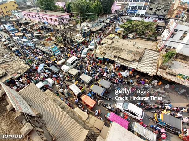 Rush of people at the Fatua market despite Covid-19 restrictions on May 7, 2021 in Patna, India.