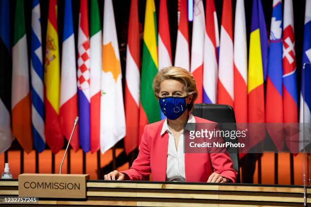 Ursula Von der Leyen President of the European Commission at Informal meeting of Heads of State and Government, at the crystal palace in the city of...