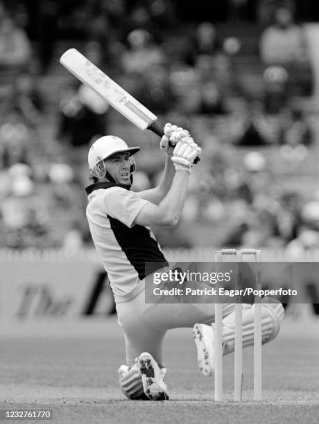 John Wright of New Zealand batting during his innings of 55 runs in the 3rd Benson and Hedges World Series Cup match between England and New Zealand...