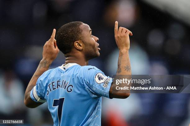 Raheem Sterling of Manchester City celebrates after scoring a goal to make it 1-0 during the Premier League match between Manchester City and Chelsea...