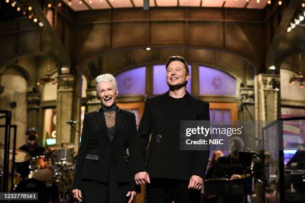 Elon Musk" Episode 1803 -- Pictured: Host Elon Musk with his mother Maye during the monologue on Saturday, May 8, 2021 --