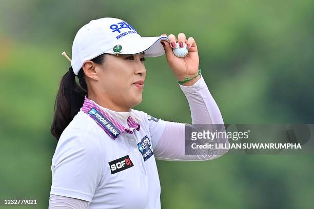 South Korean golfer Amy Yang looks on during the last day of the Honda LPGA Thailand golf tournament at the Siam Country Club in Pattaya on May 9,...