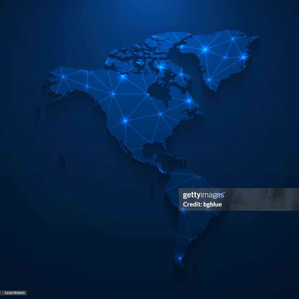 America map network - Bright mesh on dark blue background