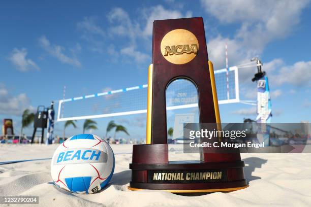 The National Champion trophy prior to the championship match between the UCLA Bruins and the USC Trojans during the Division I Womens Beach...