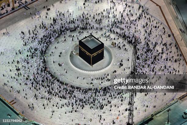 This picture taken late on May 9, 2021 during the Muslim holy fasting month of Ramadan, from the Mecca Royal Clock Tower of the Abraj al-Bait...