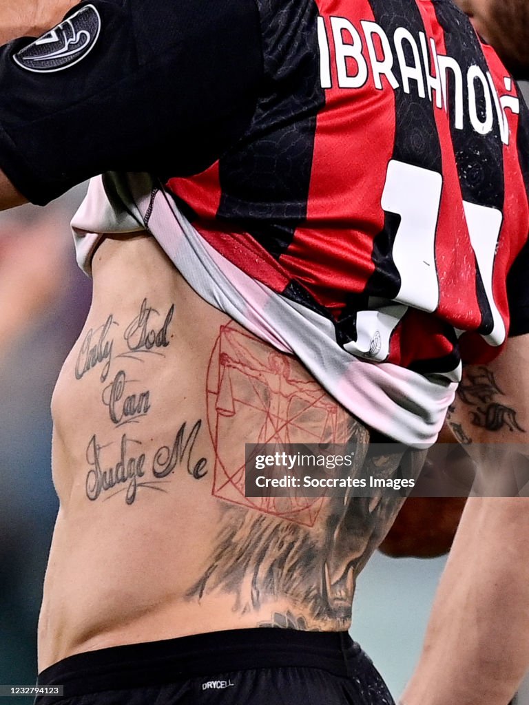 Tattoo Zlatan Ibrahimovic of AC Milan Only God can judge me during... News Photo - Getty Images Tattoo Zlatan Ibrahimovic of AC Milan Only God can judge me during... News Photo - Getty Images
