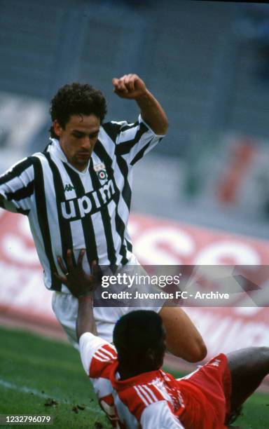 Juventus player Roberto Baggio during a Juventus - Bari on March 30, 1991 in Turin, Italy.