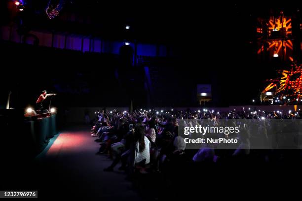 Portuguese comedian Tio Jel performs during a comedy pilot test event at Campo Pequeno in Lisbon, Portugal, on May 9, 2021. The fourth lockdown...