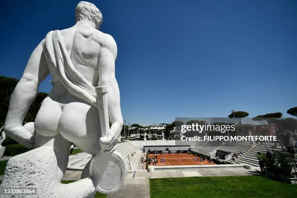 General view shows a statue and a tennis court during the first round the Italian Open at Foro Italico on May 10, 2021 in Rome, Italy.
