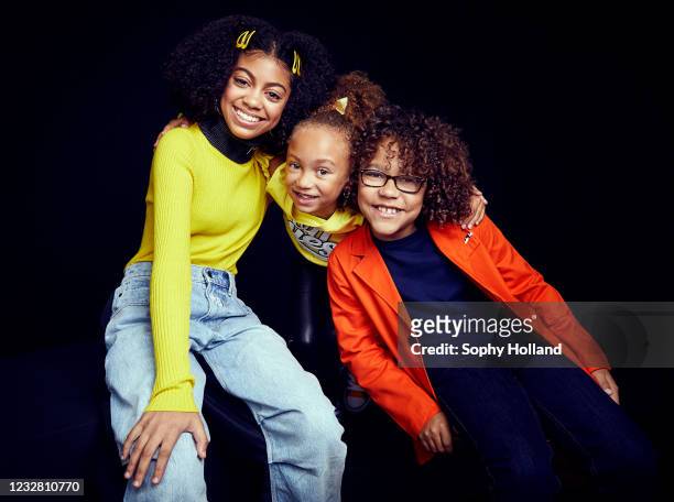 Arica Himmel, Mykal-Michelle Harris and Ethan Williams Childress of ABC's 'Mixed-ish' are photographed for TV Guide Magazine on August 5, 2019 in...