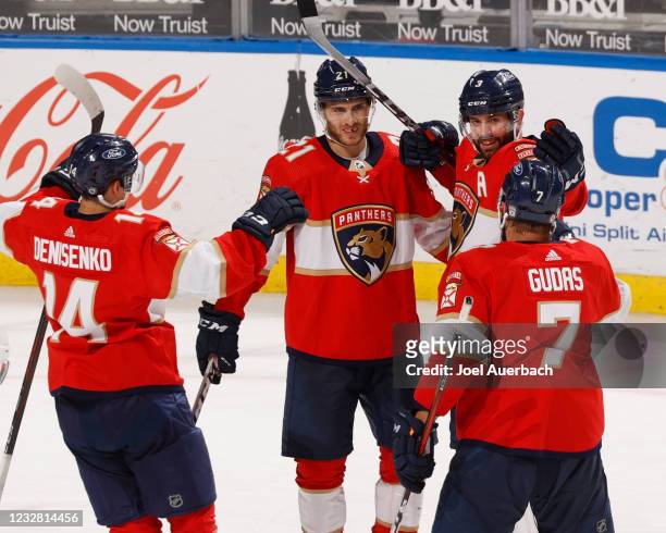 Alexander Wennberg of the Florida Panthers is congratulated after scoring the final goal of the game against the Tampa Bay Lightning at the BB&T...