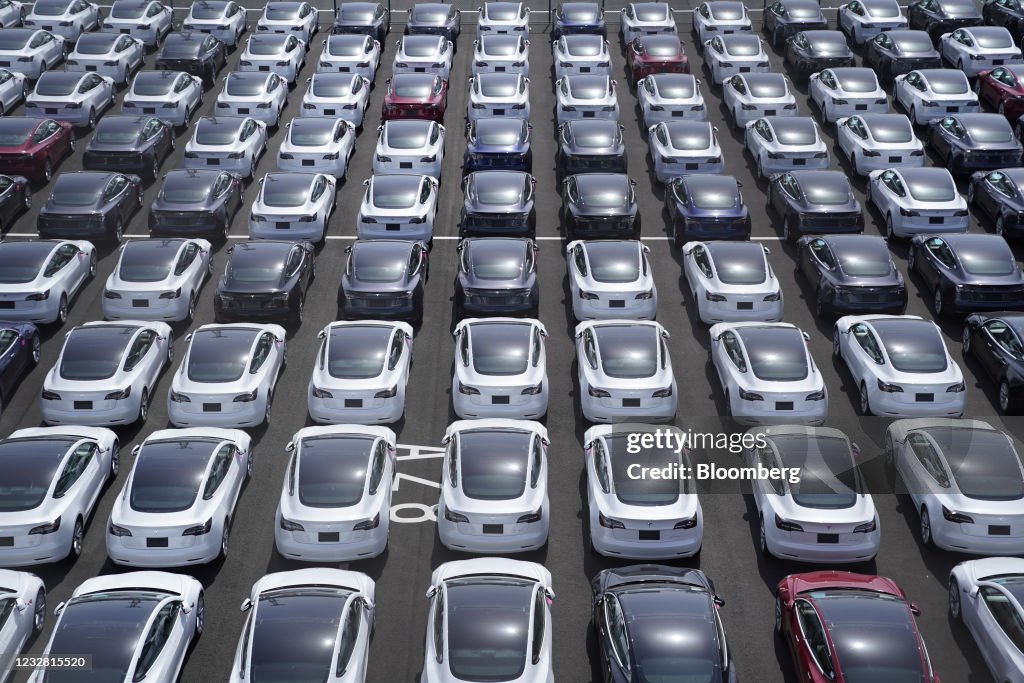 Tesla Vehicles At A Port In Yokohama