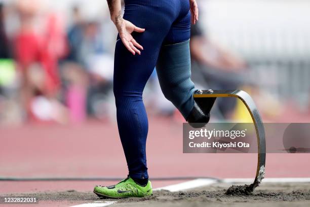 Maya Nakanishi competes in the Women's Long Jump - T61/63/64 final during the Para Athletics test event at the National Stadium on May 11, 2021 in...