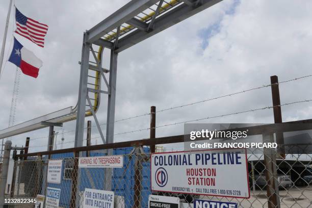 Image showing the Colonial Pipeline Houston Station facility in Pasadena, Texas taken on May 10, 2021. - US President Joe Biden said that a...