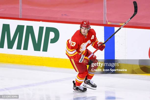 Calgary Flames Center Sean Monahan skates during the first period of an NHL game where the Calgary Flames hosted the Ottawa Senators on May 9 at the...