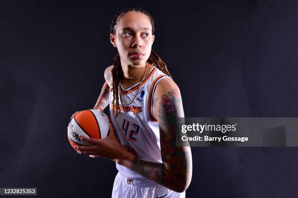 Brittney Griner of the Phoenix Mercury poses for a portrait during the WNBA Media Day on May 6 at Phoenix Suns Arena in Phoenix, Arizona. NOTE TO...