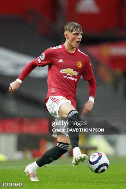 Manchester United's English defender Brandon Williams controls the ball during the English Premier League football match between Manchester United...