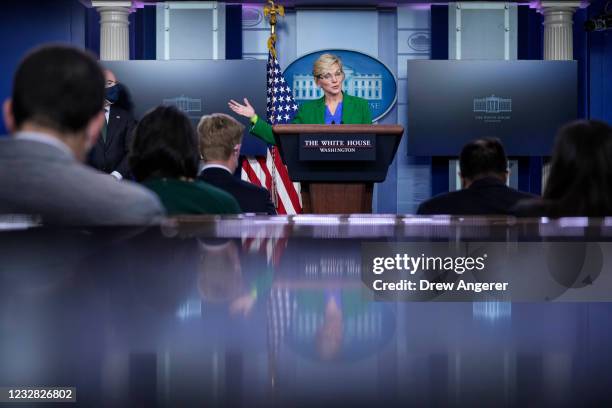 Secretary of Energy Jennifer Granholm briefs reporters on the cyber attack on the Colonial Pipeline and the U.S. Response during the daily press...