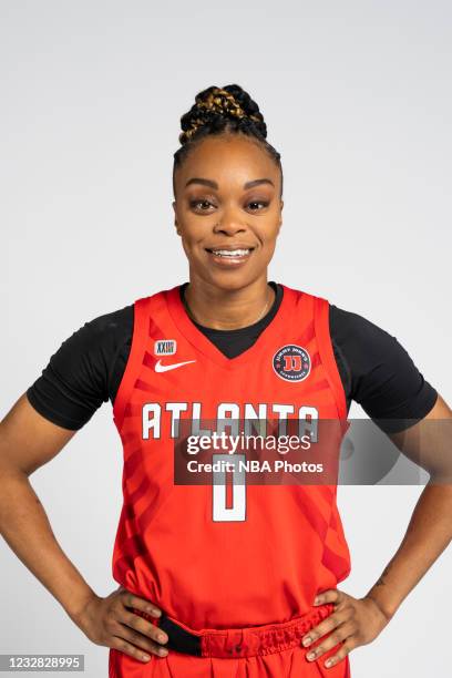 Odyssey Sims of the Atlanta Dream poses for a portrait during the WNBA Media Day on May 10 at Gateway Center Arena in College Park, Georgia. NOTE TO...
