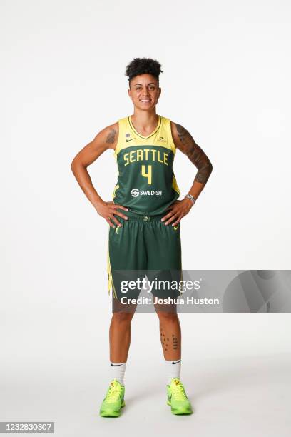 Candice Dupree of the Seattle Storm poses for a portrait at Seattle Pacific University during the WNBA media day on May 9, 2021 in Seattle,...