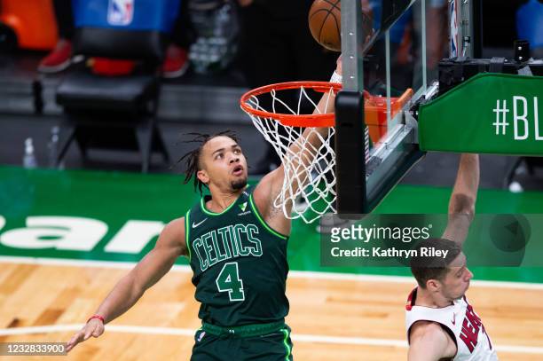 Carsen Edwards of the Boston Celtics shoots the ball against the Miami Heat in the second half at TD Garden on May 11, 2021 in Boston, Massachusetts....
