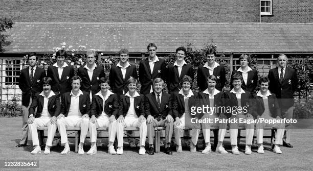 The New Zealand squad during a photocall at the start of the New Zealand tour of England, Lord's Cricket Ground, London, 26th June 1983. Pictured are...