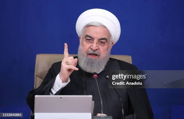 Iranian President Hassan Rouhani speaks during a Cabinet meeting in Tehran, Iran on May 12, 2021.