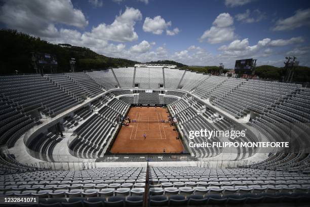 General view shows the central court during the match Spain's Sara Sorribes vs Belarus' Aryna Sabalenka of the Women's Italian Open at Foro Italico...