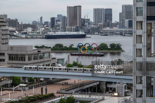 The Olympic Rings are displayed by the Odaiba Marine Park Olympic venue on May 12, 2021 in Tokyo, Japan. With less than three months to go until the...
