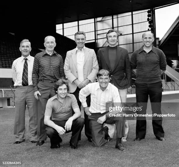 Liverpool's backroom staff posing for a group photo at Anfield in Liverpool, England, circa September 1978. Back row : Tom Saunders, Reuben Bennett,...