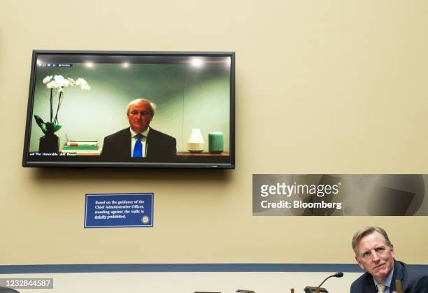 Representative Paul Gosar, a Republican from Arizona, right, questions Jeffrey Rosen, former acting U.S. Attorney general, on a videoconference...