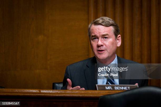 Sen. Michael Bennett asks questions while Katherine C. Tai, United States Trade Representative, testifies during a Senate Finance Committee hearing...