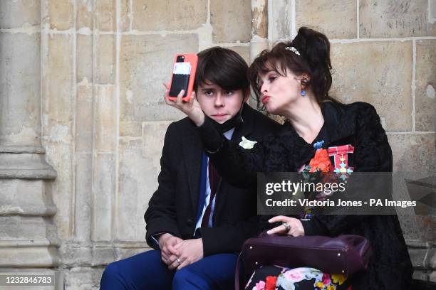 Helena Bonham-Carter, who is a descendant of healthcare pioneer Florence Nightingale, and her son Billy Raymond Burton, outside Westminster Abbey,...