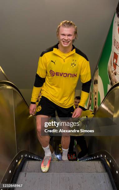 Erling Haaland of Borussia Dortmund after a training session at the Olympic Stadium on May 12, 2021 in Berlin, Germany.