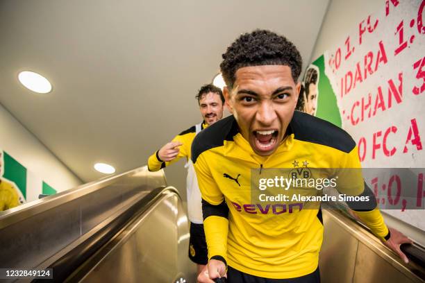 Jude Bellingham of Borussia Dortmund after a training session at the Olympic Stadium on May 12, 2021 in Berlin, Germany.