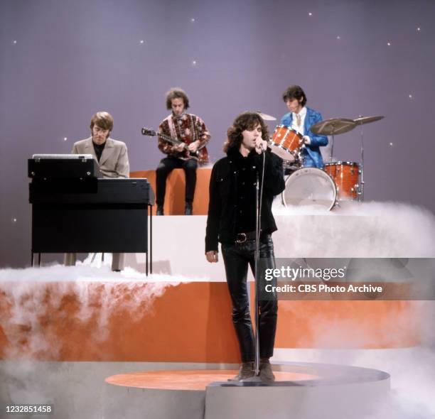 Pictured is The Doors, featuring Jim Morrison, guests on THE JONATHAN WINTERS SHOW. Premiere episode: December 27, 1967.