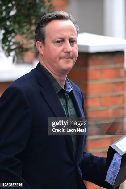 Former Prime Minister David Cameron leaves his home to give evidence to a select committee on Greensill, on May 13, 2021 in London, England.
