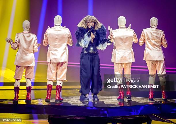 Senhit from San Marino with the song 'Adrenalina' takes part in the second rehearsal of the second semifinal of the Eurovision Song Contest in...