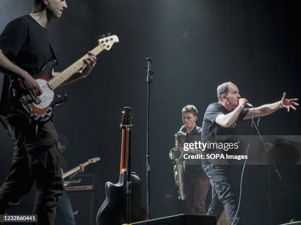 Konstantin Semin performs on stage with the band's musicians. Concert of the rock group Gianni Rodari, journalist, documentary filmmaker and public...