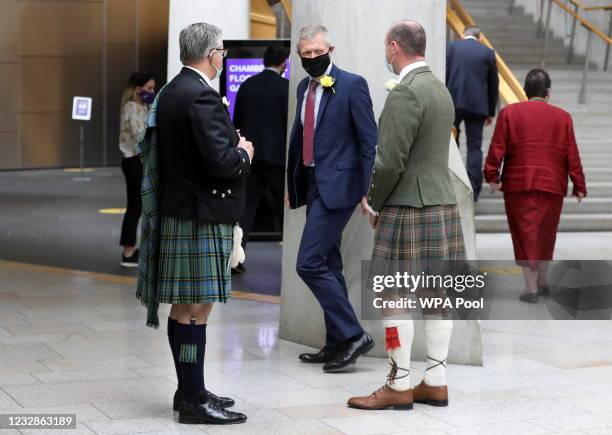 Scottish National Party MSP Neil Gray and Willie Rennie, Leader of the Scottish Liberal Democrats talk in Garden Lobby during the Oath and...