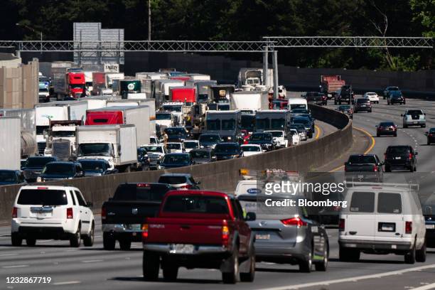 Traffic on Interstate 75 in Marietta, Georgia, U.S., on Thursday, May 13, 2021. Five days after a criminal hack shut down deliveries of almost half...