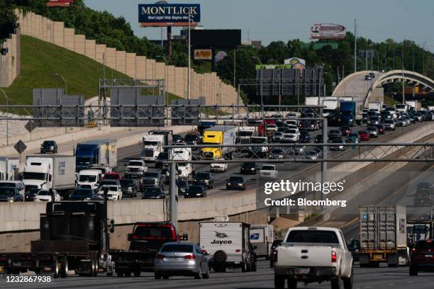 Traffic on Interstate 75 near Marietta, Georgia, U.S., on Thursday, May 13, 2021. Five days after a criminal hack shut down deliveries of almost half...