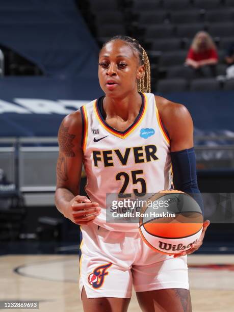 Tiffany Mitchell of the Indiana Fever shoots a free throw against the Chicago Sky at Bankers Life Fieldhouse on May 3, 2021 in Indianapolis, Indiana....