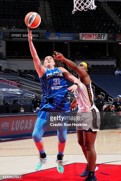 Stefanie Dolson of the Chicago Sky handles the ball against the Indiana Fever at Bankers Life Fieldhouse on May 3, 2021 in Indianapolis, Indiana....