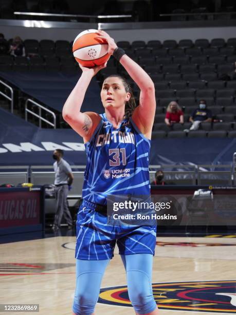 Stefanie Dolson of the Chicago Sky shoots the ball against the Indiana Fever at Bankers Life Fieldhouse on May 3, 2021 in Indianapolis, Indiana. NOTE...