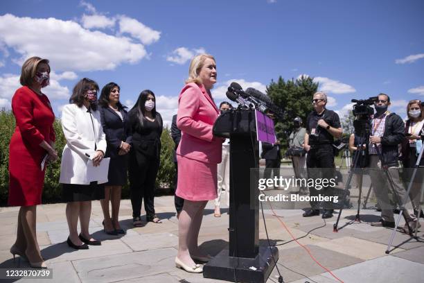 Representative Sylvia Garcia, a Democrat from Texas, speaks during a news conference reintroducing the 'I Am Vanessa Guillen Act' outside the U.S....