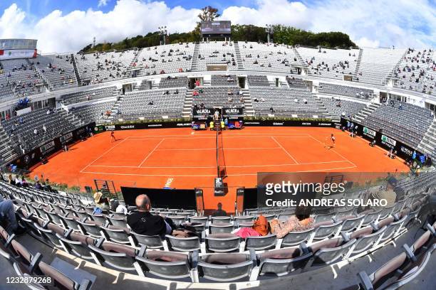 Photo shows a general view of the central field at Foro Italico in Rome during the Women's Italian Open tennis match opposing Croatia's Petra Martic...